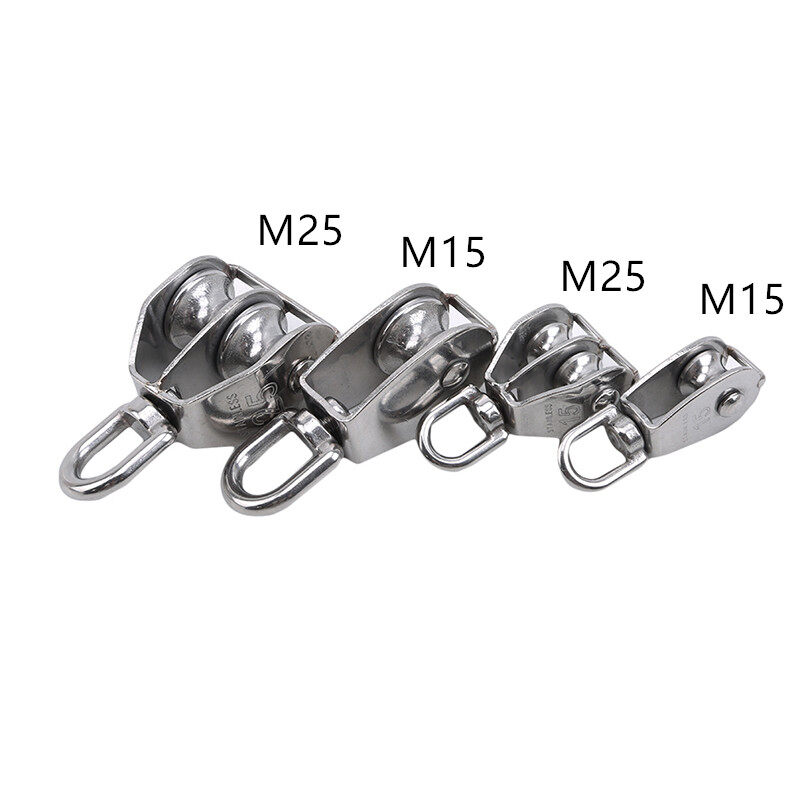 Stainless Steel Single/Double Wheel Swivel Pulley Block Lifting Rope M15/25