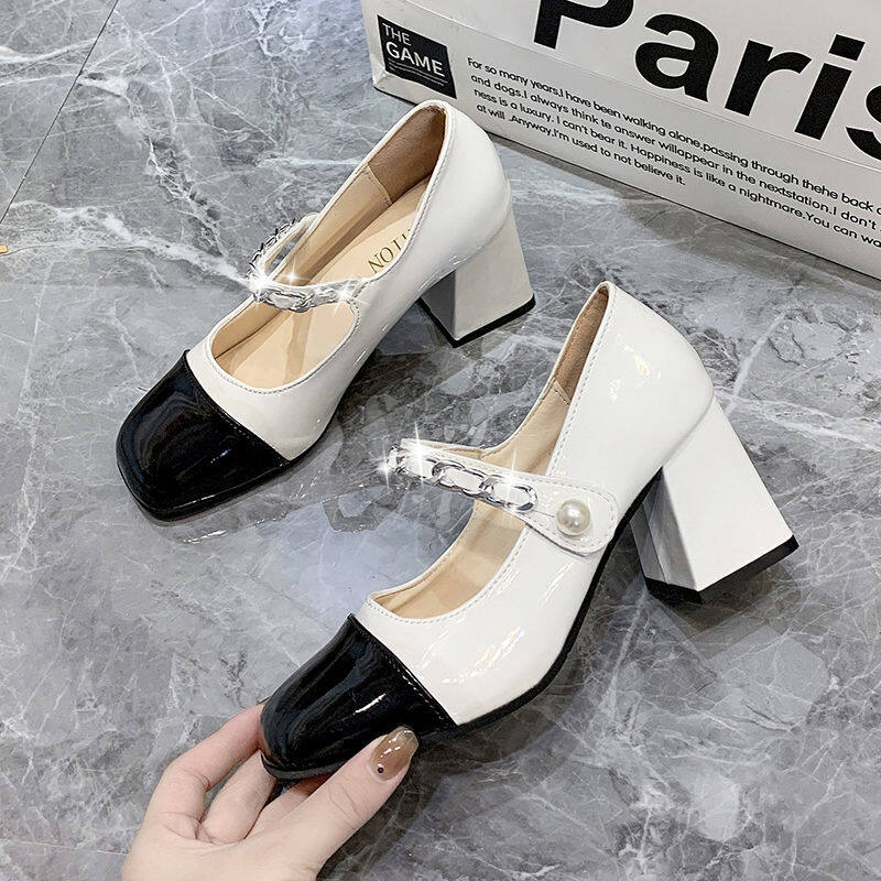 Retro Thick Pumps Korean Mary Jane Shoes Fashion High Heels Shoes Women Platform Pumps