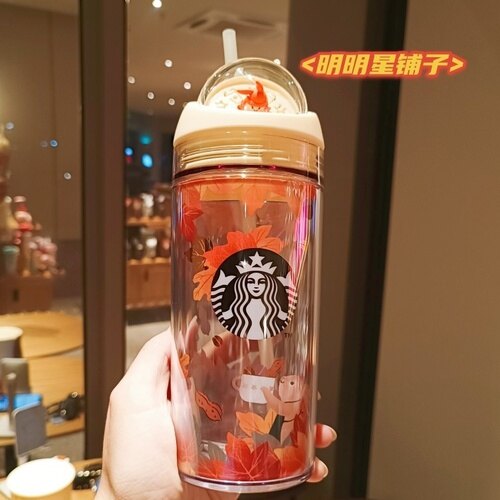 Starbuck Official Store Limited Starbuck Cup Mid-Autumn New Product 355ml Autumn Leaf Hourglass Ball Shaped Plastic Straw Cup Handy Water Cup Starbuck Official Store Malaysia Fox Cup