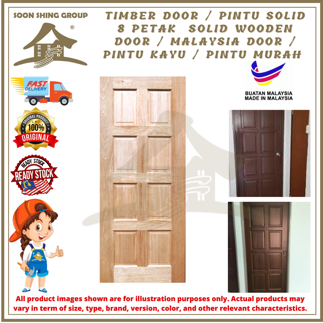 Timber Door / Pintu Solid 8 Petak Solid Wooden Door / Malaysia Door