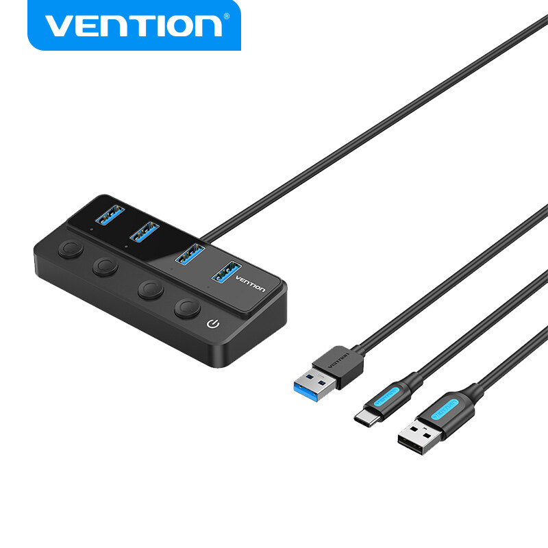Vention usb 3.0 to usb 3.0x4+type-c controlled hub 5-port usb type c usb hub extension usb 3.0 hub for loptop mi pro huawei matebook type c
