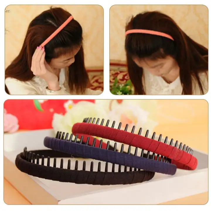 Hot High Quality Korean Solid Cloth Headband With Teeth Girls Kids