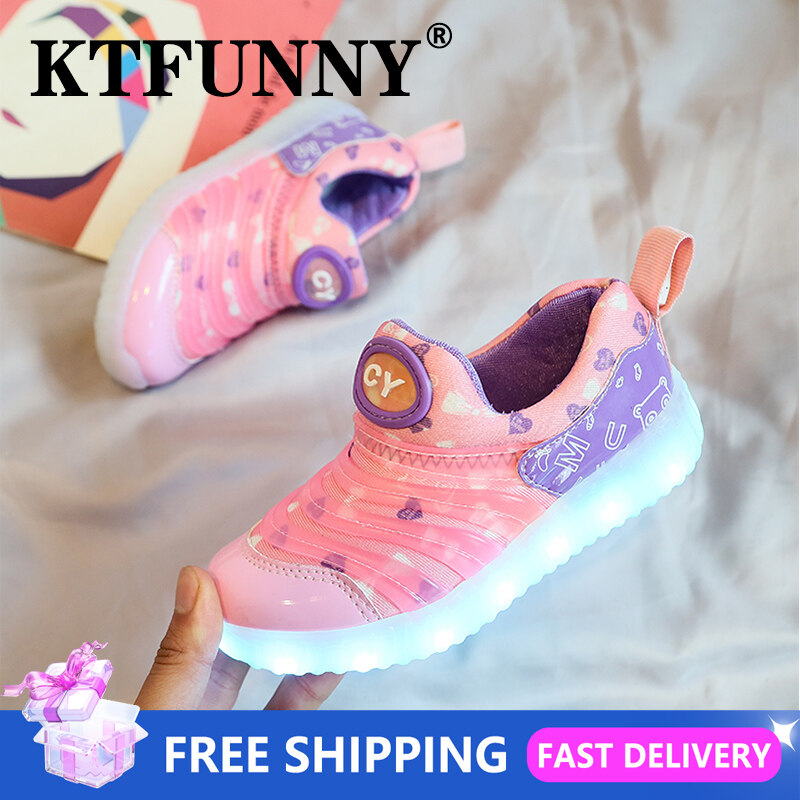 KTFUNNY [จัดส่งฟรี] ของเล่นเด็กผู้ชายเด็กไฟLED Upรองเท้าผ้าใบติดไฟรองเท้ารองเท้าชายรองเท้าBreathable Anti-Slipรองเท้าผ้าใบLED