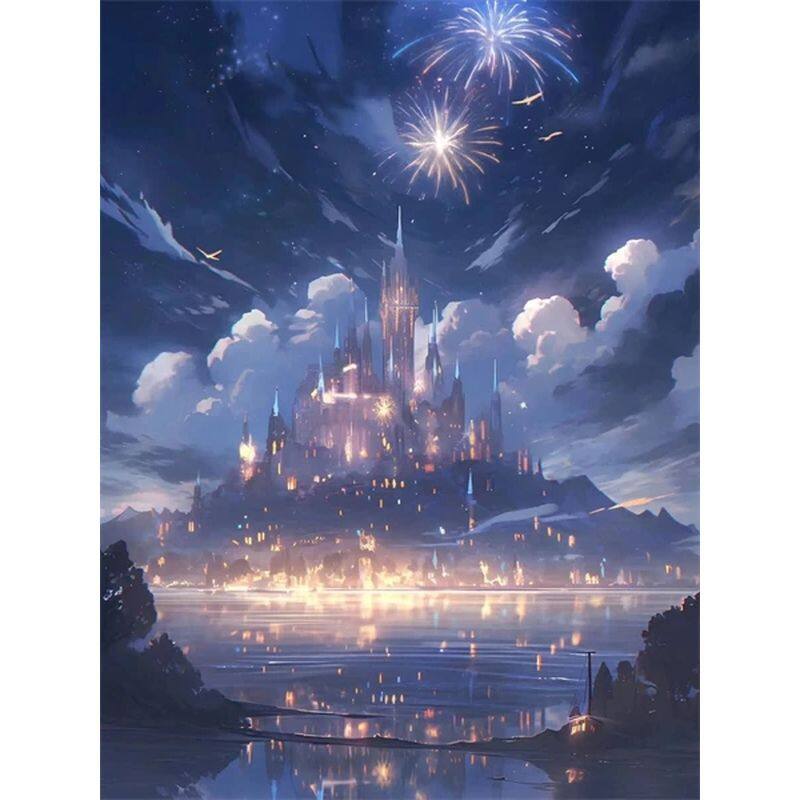 RUOPOTY 40x50cm Painting By Numbers Hand Painting Canvas Painting Fireworks Castle Paintings Home Decoration