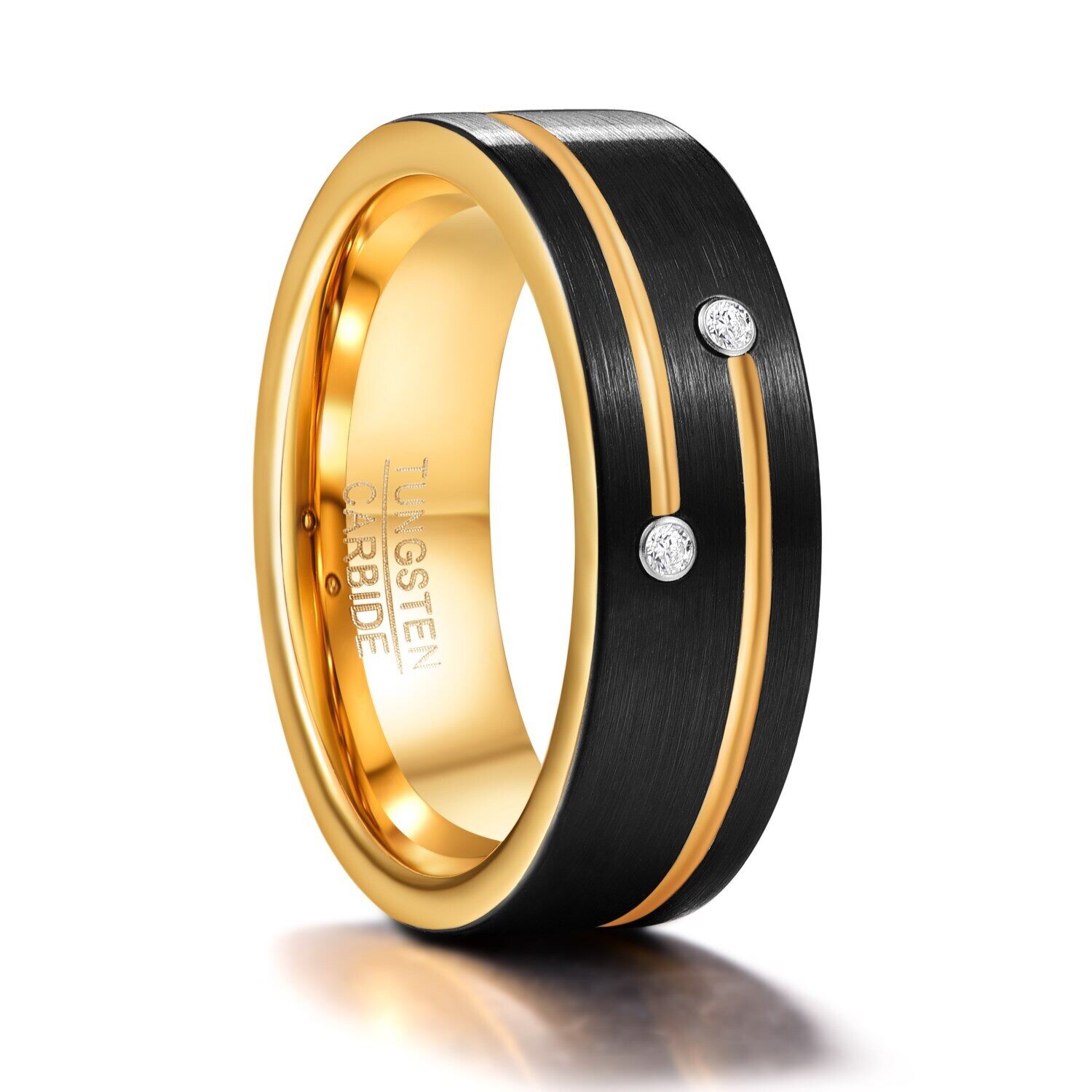 AVECON Gold Color Inner Anel Masculino Black Color Round Circle Zircon Tungsten Steel Carbide Rings For Men Engagement Wedding Rings