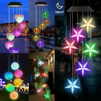 Solar Powered Wind Chime Rgb Led Light Control Colour Changing