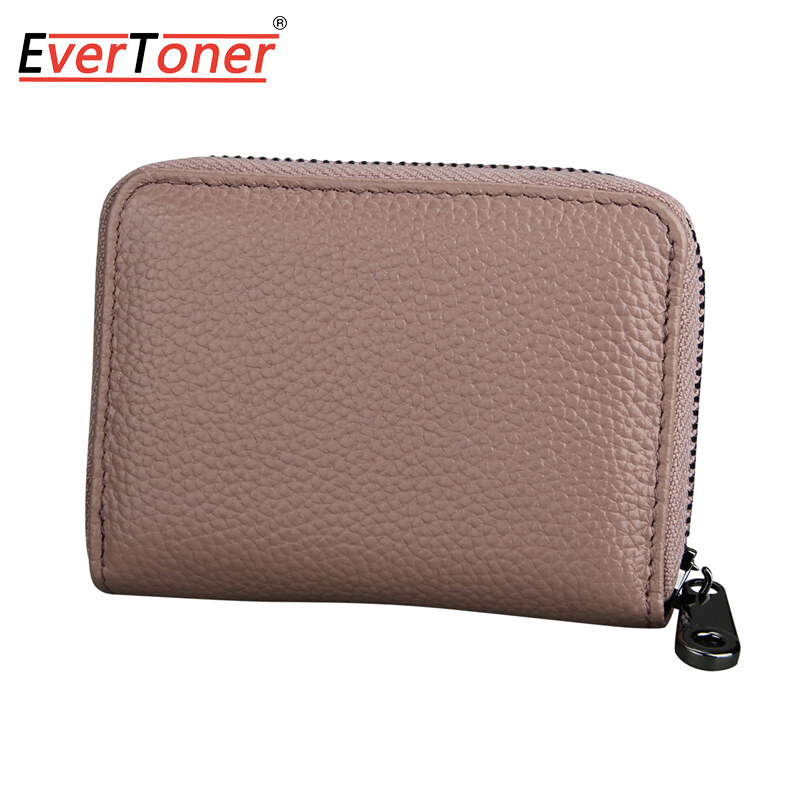 EverToner Genuine Leather Card Bag RFID Blocking Credit Card Holder Men Business Card Wallet Women Change Organizer Zipper Purse