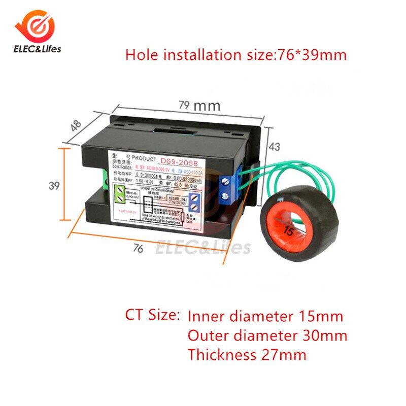 100A LCD Digital Panel Wattmeter Energy Power Meter Voltmeter Ammeter Frequency Indicator AC 110V 220V 380V