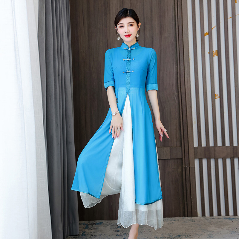Set Junior Class Body Aodai Cheongsam Training Suit Three-piece Suit 2022 New Improved Version of The Chinese Style Stage Performance Suit