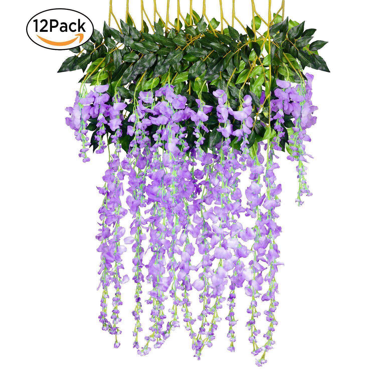 12Pack/Set Wedding Decor Artificial Silk Wisteria Flower Vines hanging Rattan Bride flowers Garland For Home Garden Hotel