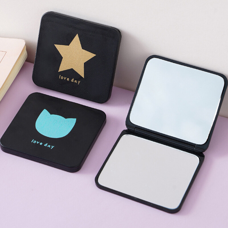 【HOMP】Foldable Makeup Mirror Mini Square Makeup Vanity Mirror Portable Hand Mirrors Double-sided Compact Mirror Pocket Cosmetic Mirror