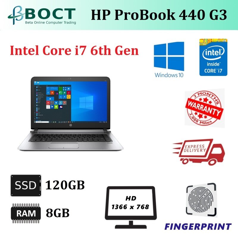 HP ProBook 440 G3 / Intel Core i7 6th Gen / 14 inch screen HD / Optional Ram / Optional SSD / VGA / HDMI / Webcam / Windows 10 Pro / Refurbished Malaysia