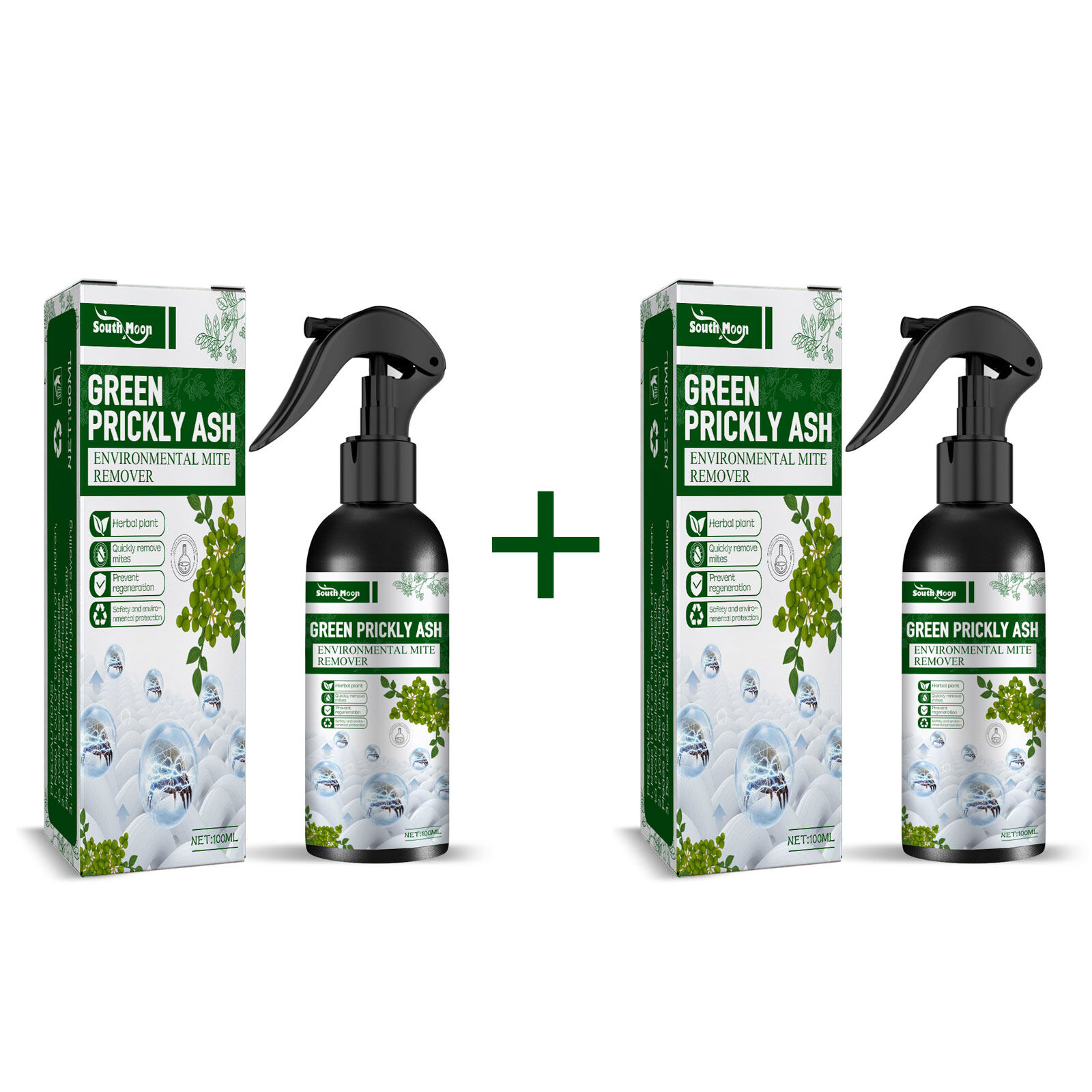 South Moon Dust Mite Killing Spray For Home Beds Sofa Indoor Mite Remover Blanket Pillow Mite Exterminating Bedbug Killer Pet CleanerGreen Prickly Ash Mite Removal Spray Bed Car Sofa No-wash Mite Removal Spray Household Mite Removal Natural