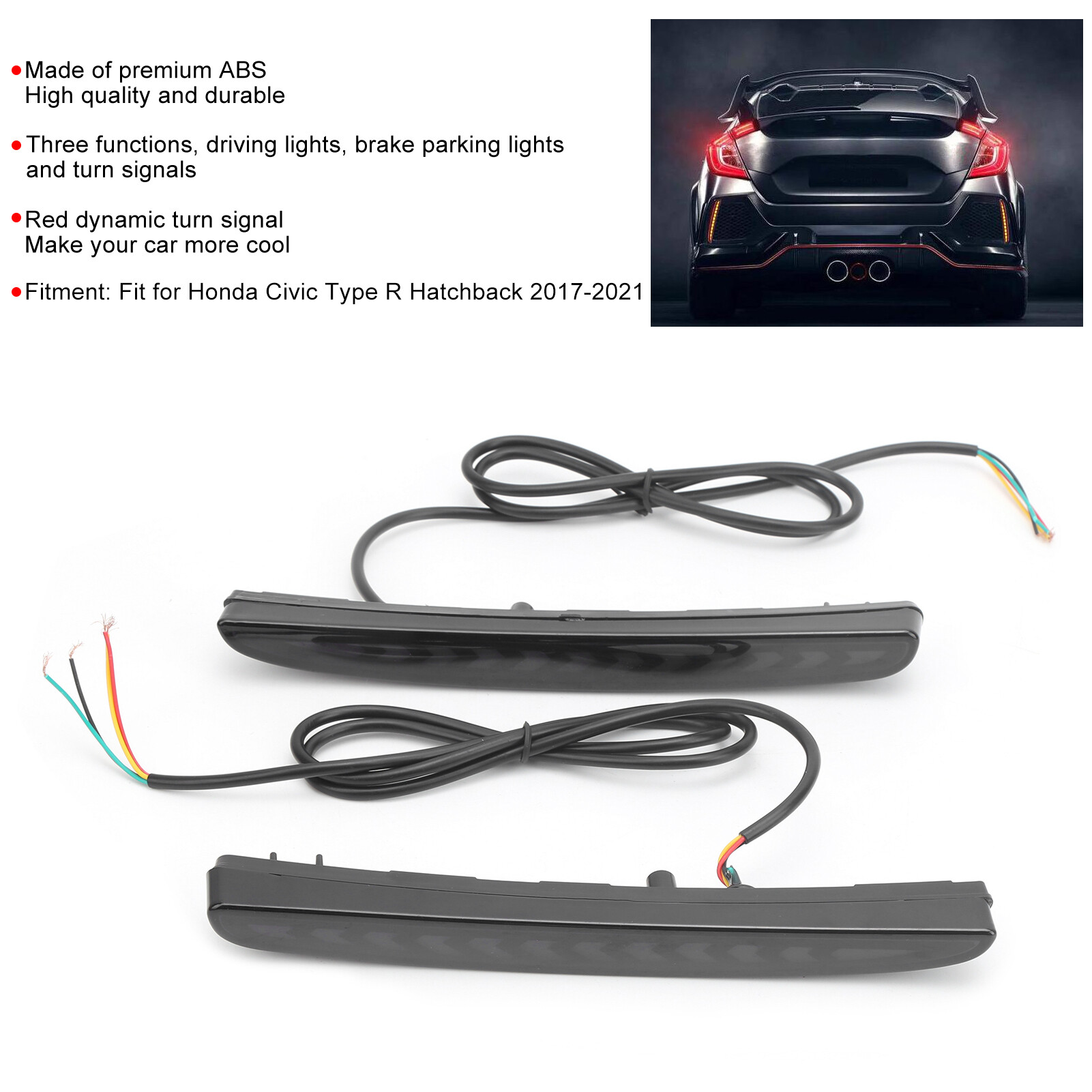 2pcs Led Rear Bumper Light Brake Parking Lamp Turning Signal Fit For Honda Civic Type R Hatchback 17 21 Blackened Lazada Singapore