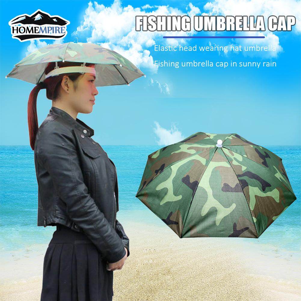 Homempire 55cm Sunscreen Windproof Outdoor Fishing Cap Portable Adjustable Umbrella Hat Unisex Camping Hiking Cap Beach Headwear Head-Mounted Umbrella Top Folding Hat Umbrella