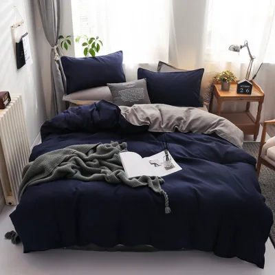 Solid Color 4PCS/set Bedding Set Quilt Cover Flat Bed Sheet Pillowcase Blanket Duvet Comforter Cover Single Queen King