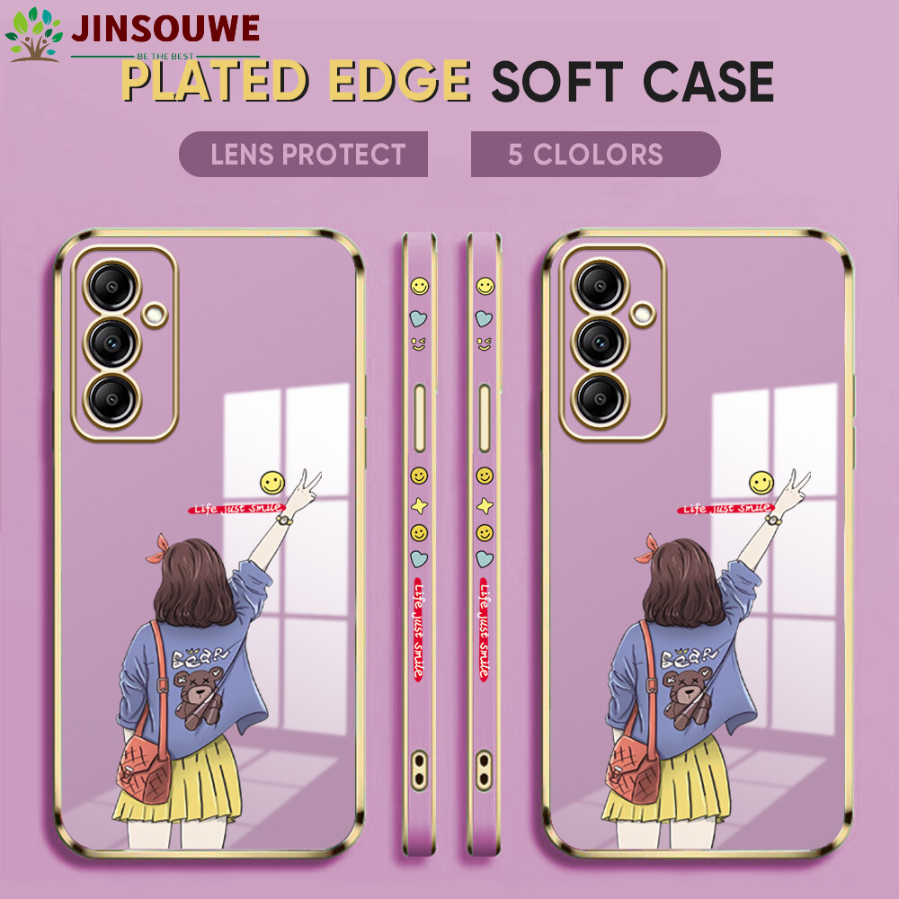 Jinsouwe casing case for samsung galaxy a14 a34 5g a54 5g phone case for girls boys cartoon back girl shockproof plating soft back cover