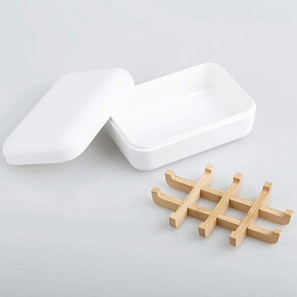 2 Pack Wooden Soap Dishes with Lid for Bathroom Bar Soap Holder Shower Soap Box Sink Deck