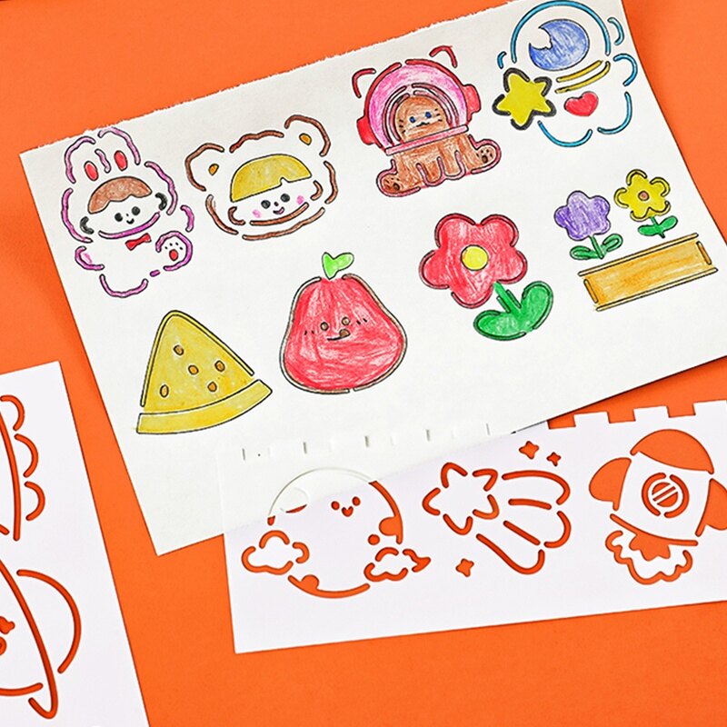 4 cái phim hoạt hình Rỗng Mẫu thước mềm thiết lập sinh viên đa chức năng họa tiết cắt rỗng Khuôn tô màu