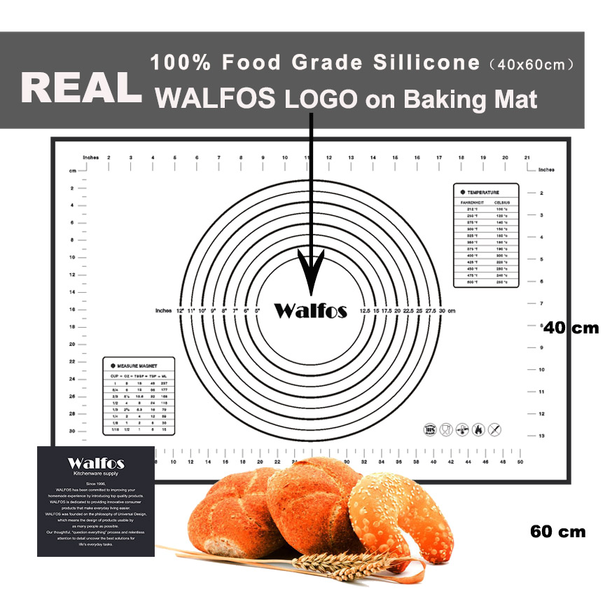 WALFOS Silicone có thể tái sử dụng không dính bánh nướng Rolling Mat Pad Sheet với đo lường