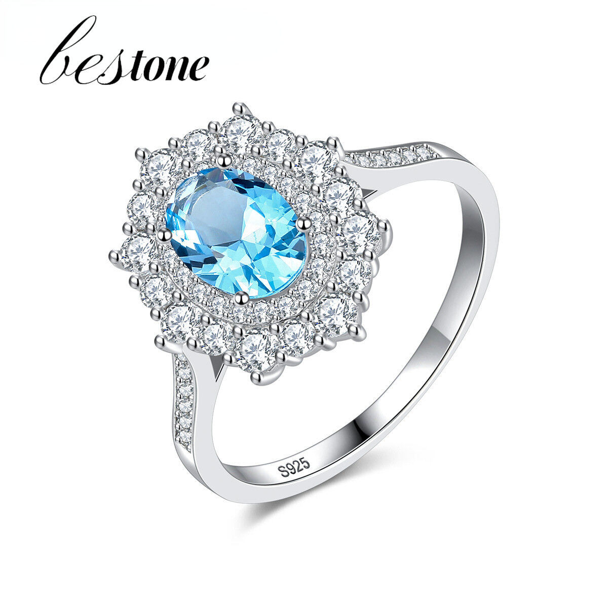 Ring Micropaved Zircon Sapphire Ring In Sterling Silver