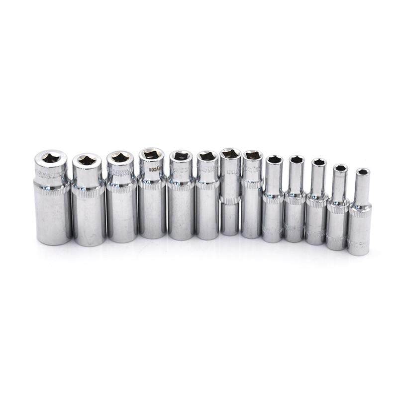 TOCER 1//4 /'/' Deep Socket 4-14mm Hex Nut Driver Wrench Car Repair Tool Accessory