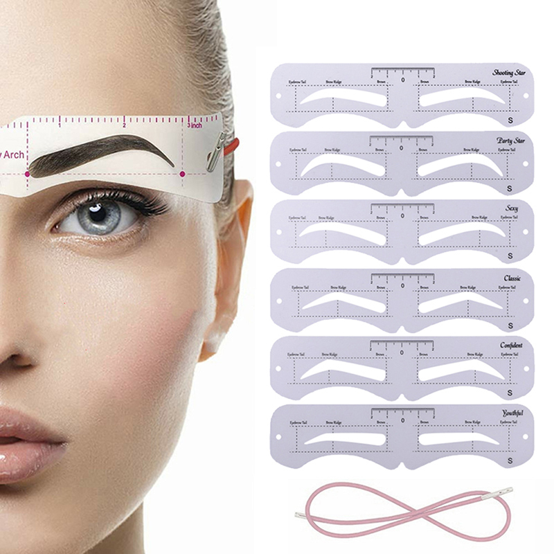 Graceful 6 Style Fixable Eyebrow Stencil Grooming Shaper Template Reusable Stickers Make Up Tools For Eye Brow Stamp Cosmetic