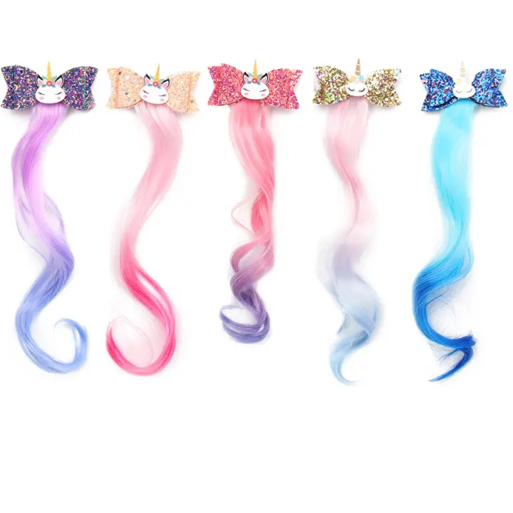 New Fashion Kids Girls Colorful Unicorn Sequins Wig Hairpins