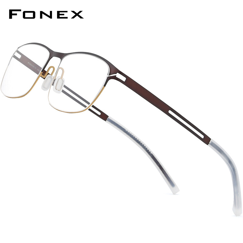 FONEX B Titanium Glasses for Men Full Rimless Ultralight Lightweight Square Optical Eyeglasses Frame 2022 New Antiskid Silicone Korean Style Blue Screwless Eyewear Singapore Branded with Case 8529