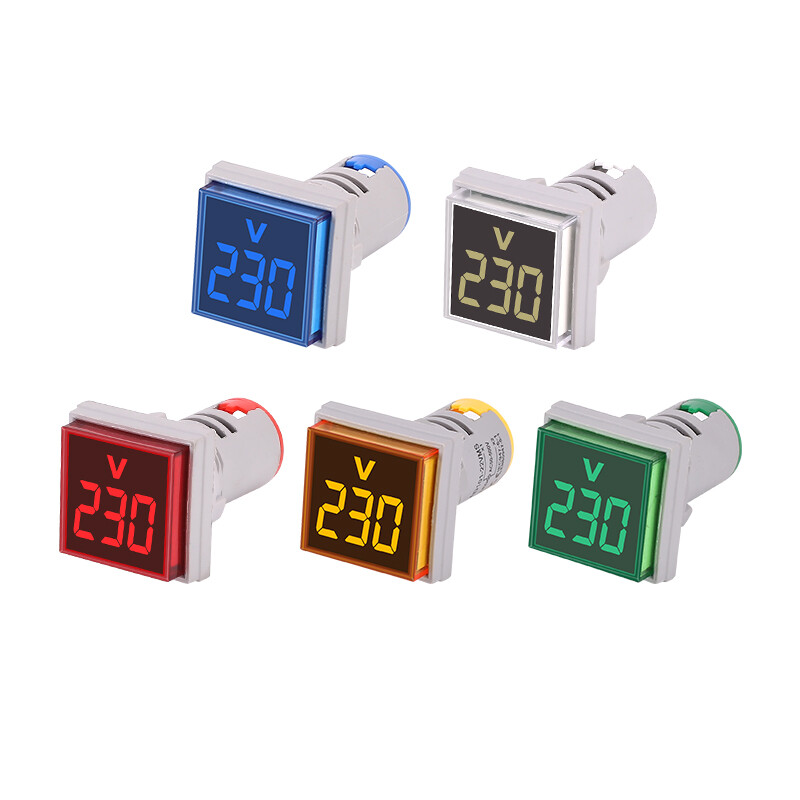 22MM AC 50-500V Voltmeter Square Panel Round Panel LED Digital Voltage Meter Indicator Light Lamp Digital Panel Indicator Meter