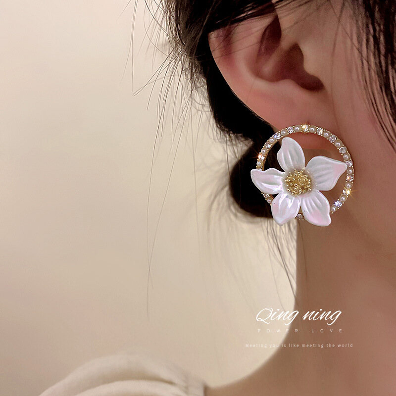 Frascati Creative Rhinestone Big Circle Acrylic Flower Temperament Earrings For Women Korean Etrendy Jewelry Beach Holiday Summer Earings