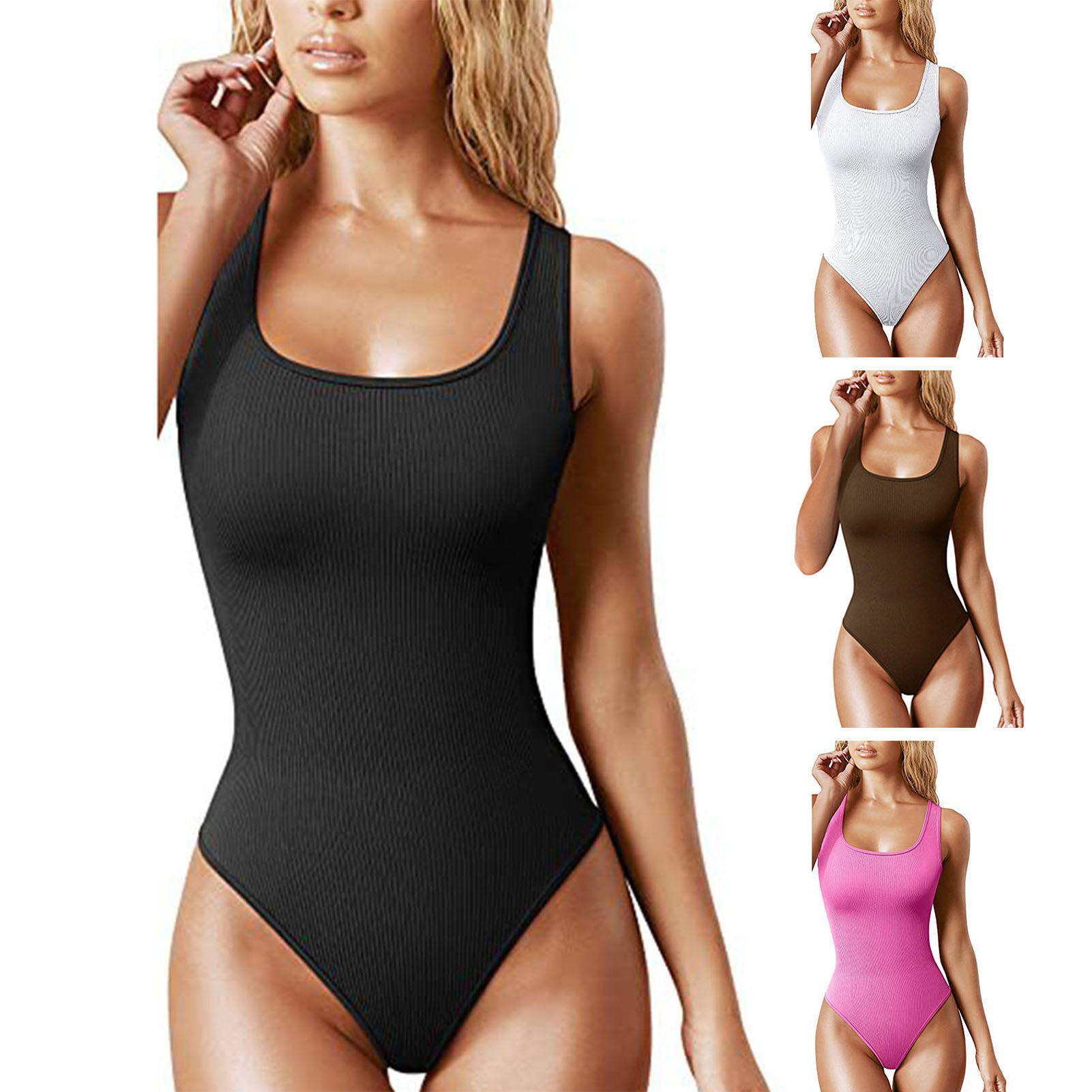 Women Summer Playsuit Square Neck Low-cut Sleeveless Skinny Elastic Dress-up Solid Color Backless Beach Bodysuit Women Garment Beach Bodysuit Square