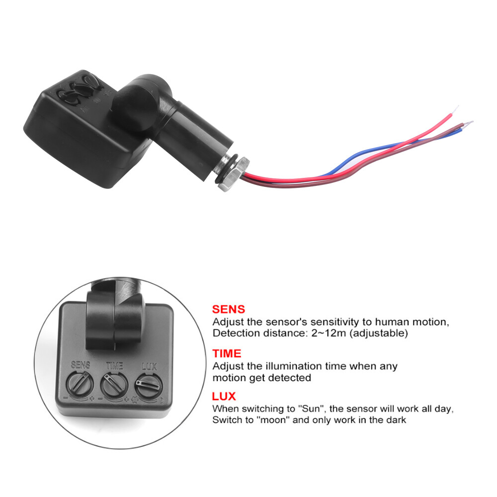 Cảm Biến Chuyển Động LED Công Tắc Phát Hiện Cảm Biến Chuyển Động PIR Hồng Ngoại 220V 110V 12V Công Tắc Đèn Cảm Biến Ngoài Trời Hẹn Giờ Gắn Tường