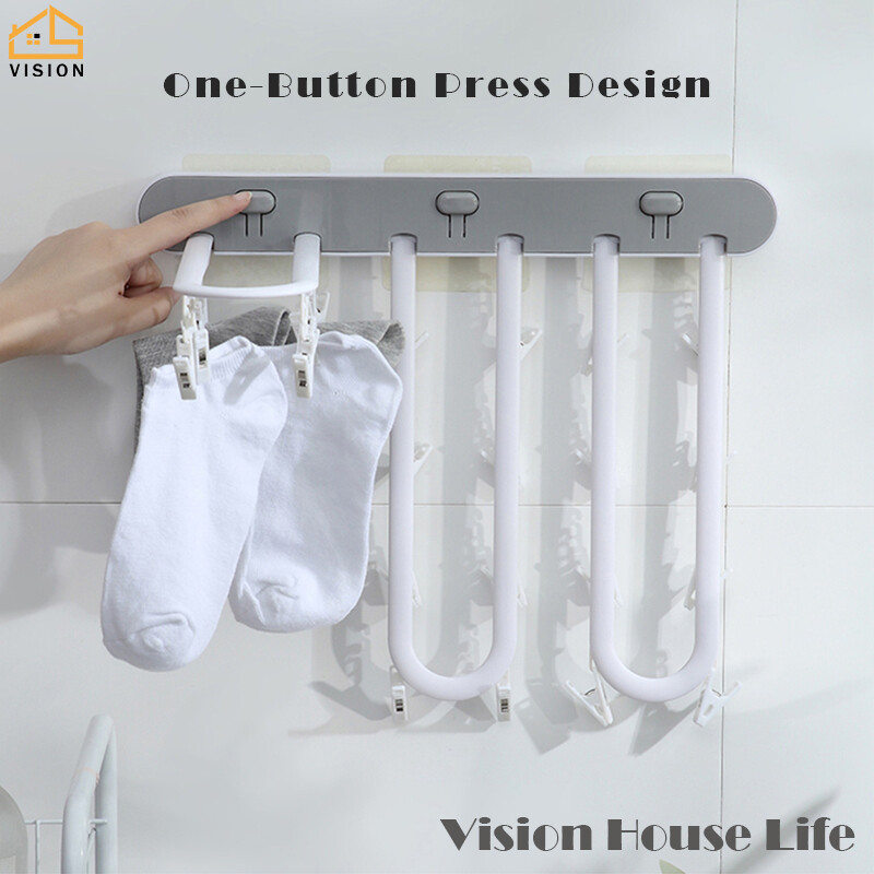 Vision Giá Phơi Gắn Tường Giá Treo Đồ Lót Gấp Gọn Loại Ép Gia Dụng Giá Để Đồ Không Cần Đục Lỗ Nhiều Kẹp Giá Phơi Đồ Phòng Tắm Ban Công Gấp Gọn Treo Tường