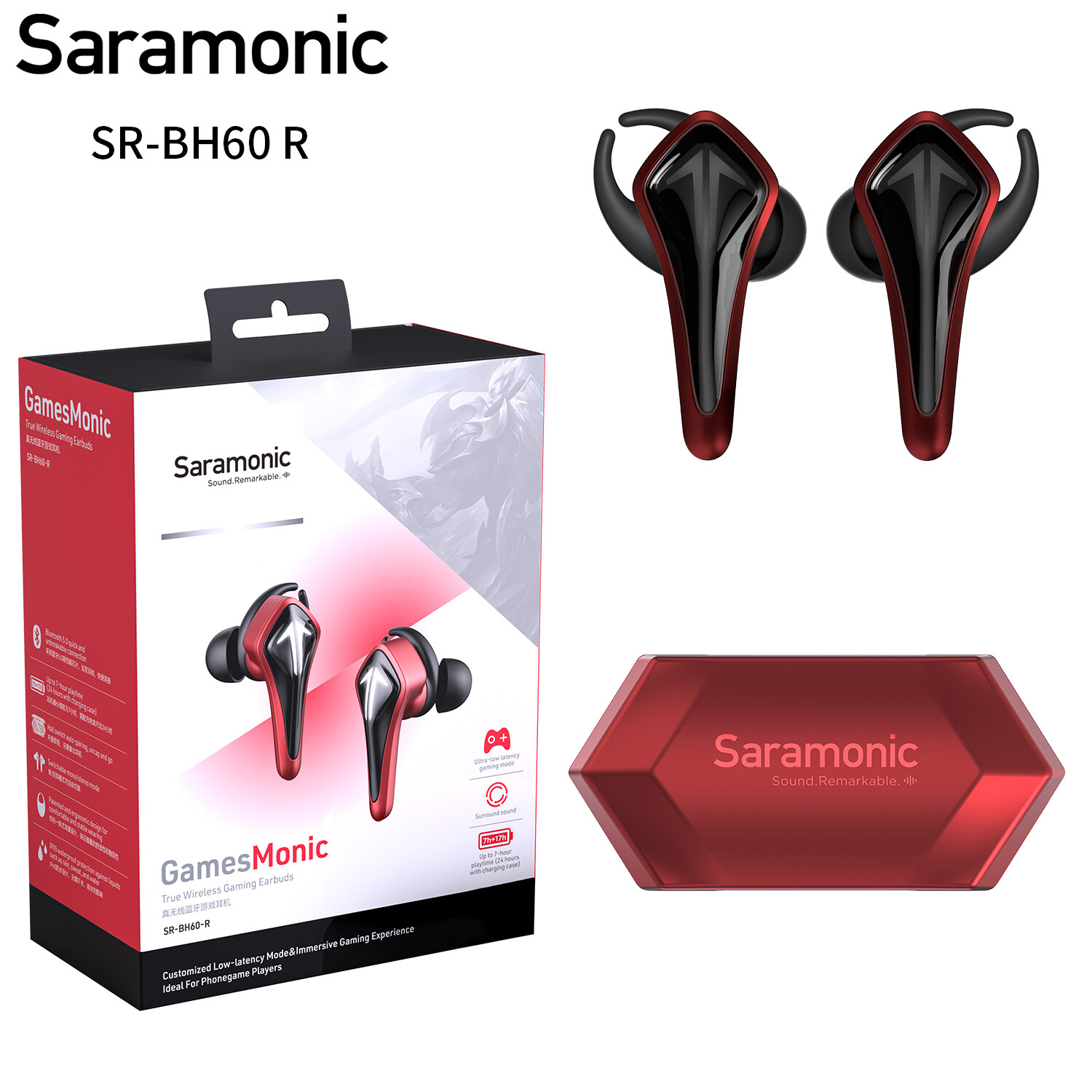 Saramonic SR-BH60-R/B Earbuds, Wireless in-Ear Headphones