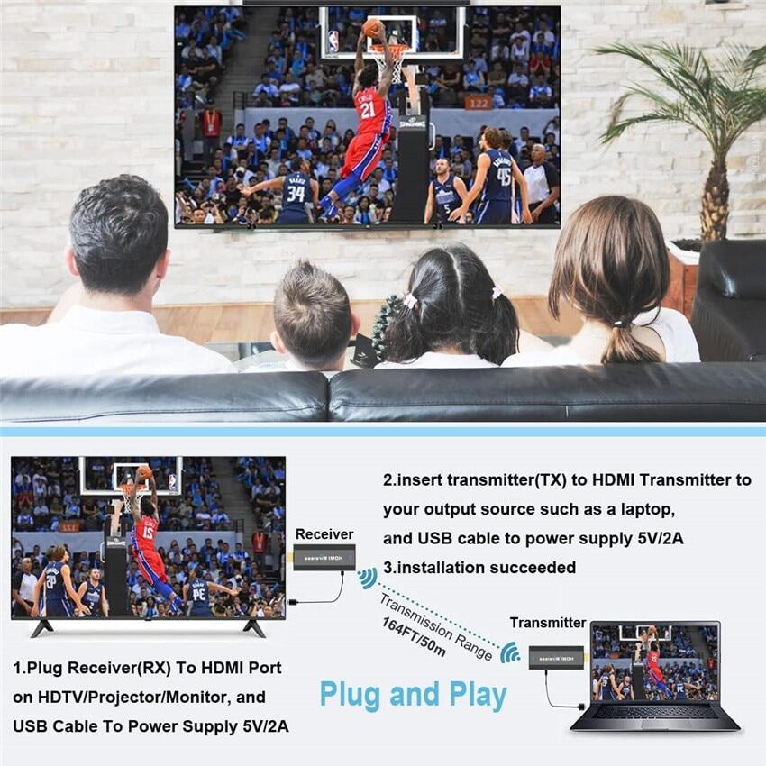 50M Wireless HDMI Video Transmitter And Receiver Extender Display Adapter Screen Share Switch For PS4 PC To TV Monitor Projector