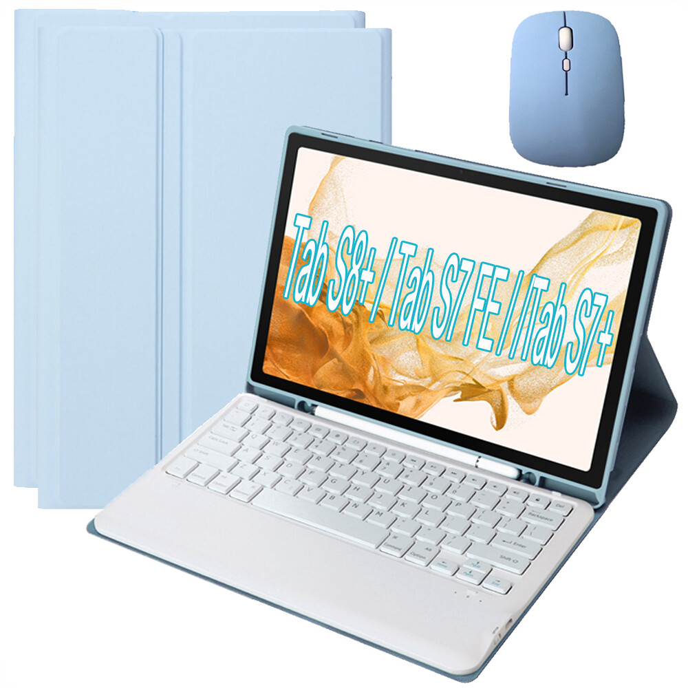 Keyboard case and mouse for samsung galaxy tab s9 plus 2023, tab s9 fe plus 2023, tab s8 plus 12.4" 2022, cute detachable bluetooth keyboard case with pen holder for tab s7 fe 12.4 inch 2021 & tab s7 plus 12.4'' 2020