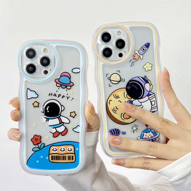 UCUC (NASA 8D Holder)Phone Casing For iPhone 13 Pro Max 13 mini iPhone 11 Pro Max iPhone 14 Pro Max 14 Plus iPhone 12 Pro Max 12 mini iPhone11pro Phone Case For Boys Soft Wavy Case Cartoon NASA Shockproof Casing