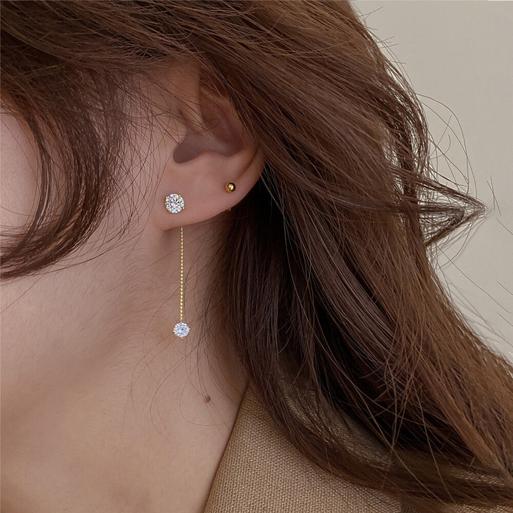 Gifts Women Two wear Simple Delicate Front And Back Jewelry Stud Earrings Long Tassel Zircon Earrings