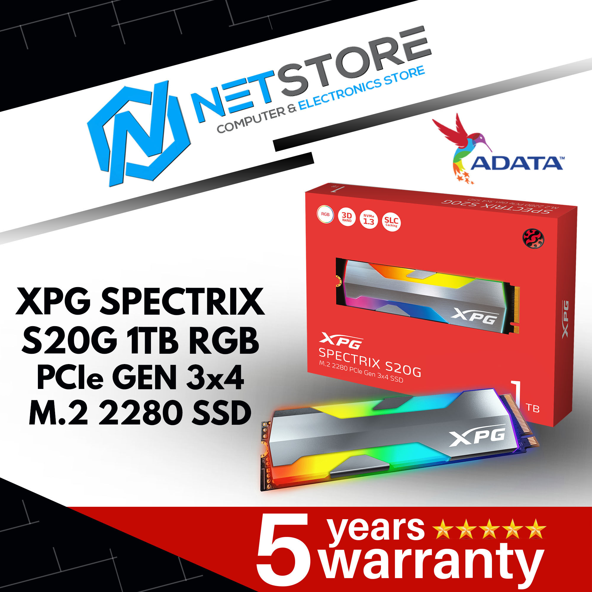 ADATA XPG SPECTRIX S20G 1TB RGB PCIe GEN 3x4 M.2 2280 SSD ...