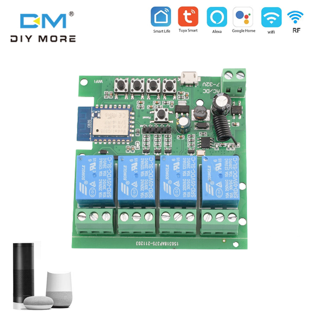diymore Mô-đun Công Tắc Rơ Le WiFi Thông Minh 4 Kênh EWelink/Tuya APP Công Tắc Điều Khiển Từ Xa Không Dây 433Mhz Cho Nhà Thông Minh Google 5V-32v