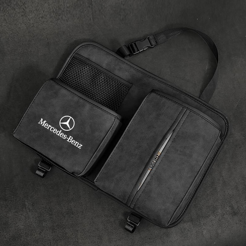 Luxury alcantara car seat back organizer storage bag tissue box for benz c-class e-class a-class gla glb glc gle