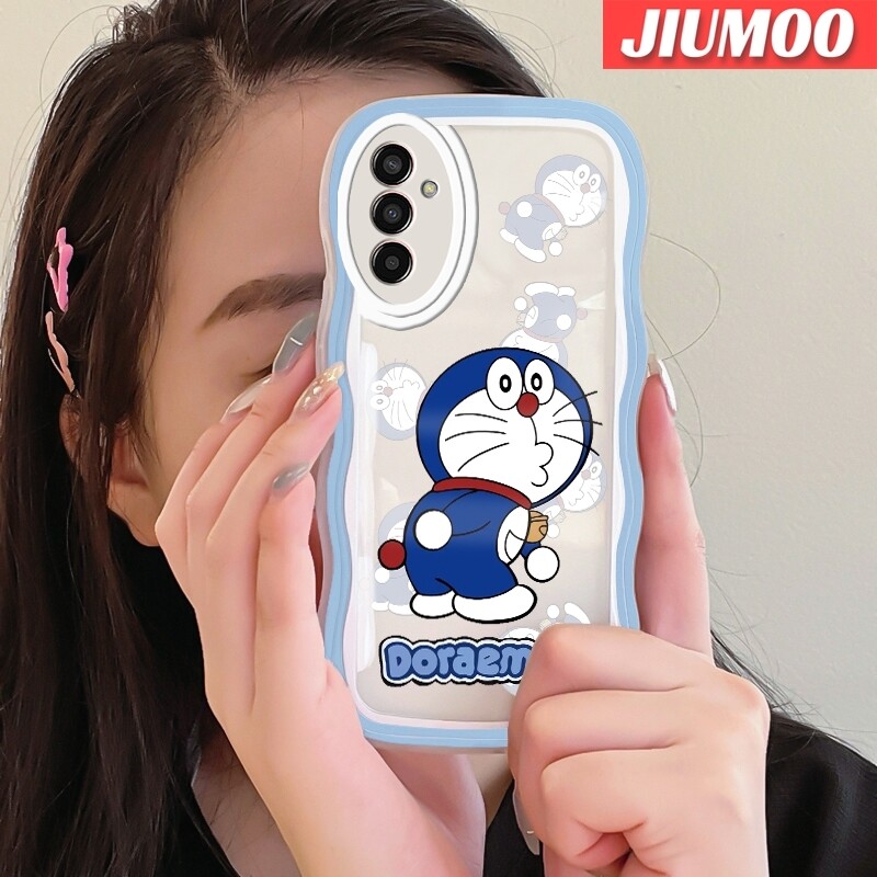 JIUMOO Case For Samsung M13 M20 M21 M30S Case Mischievous Doraemon Pattern Colour Wave Border Soft Clear TPU Shockproof Phone Cases Precision Hole Camera Casing Wear Resistant Silica Gel Protective Cover