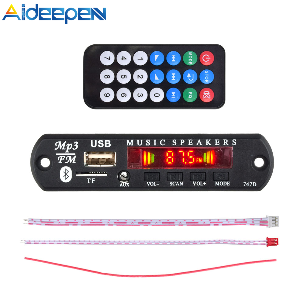 Aideepen 9V 12V BT 5.0 MP3 Decoder Board USB AUX SD FM Radio Lossless MP3/WMA/WAV/FLAC/APE Decoder Board Module Colors Screen Display