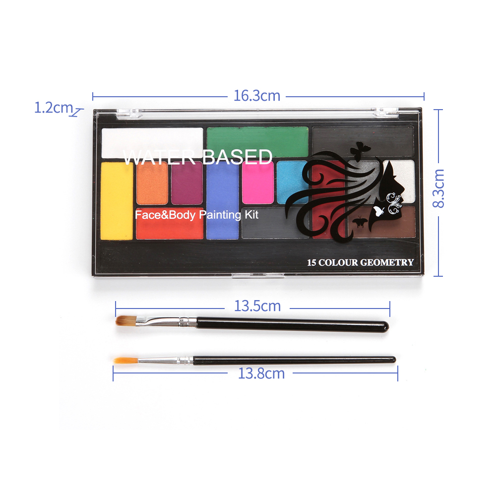 Professional 15 Colors Face Body Paint Kit with 2 Brushes Washable Face ...
