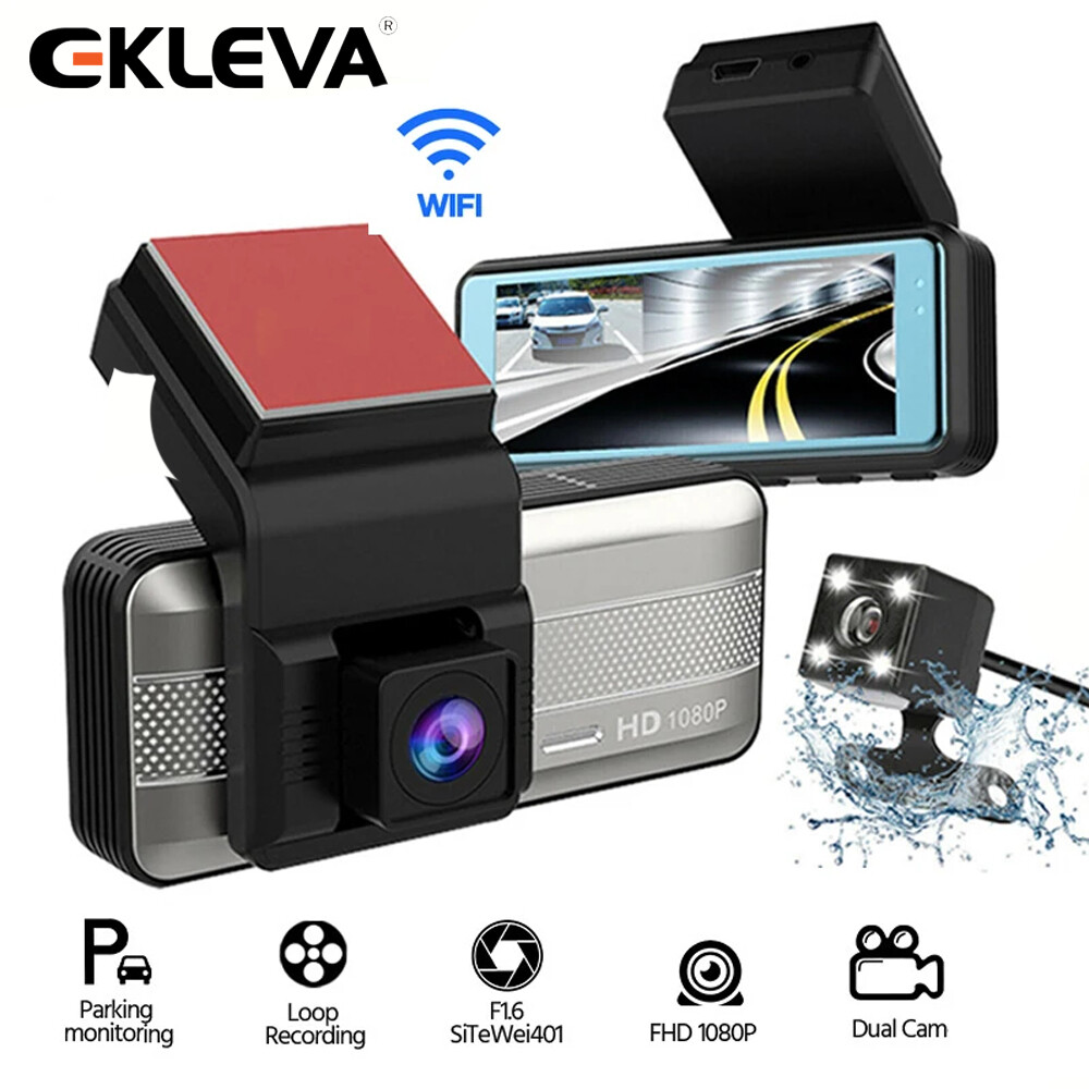 EKLEVA WiFi Car Video Recorder 1080P Rear View Night Vision Dash Cam 3.4 inch IPS Screen Touch Screen Recording