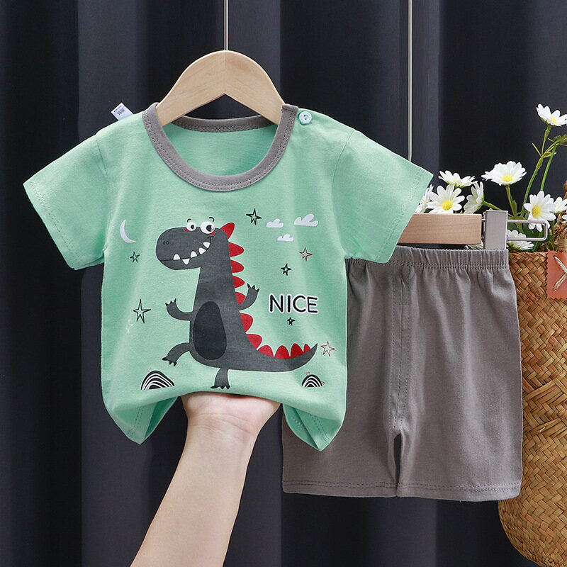 2Pcs / Set T-Shirt + Pants Cute Animal Soft Cotton Baby Girls Boy Kids Clothing Boy Summer Short Sleeve Two-piece Suit Children's New T-shirt Baby Clothing Set
