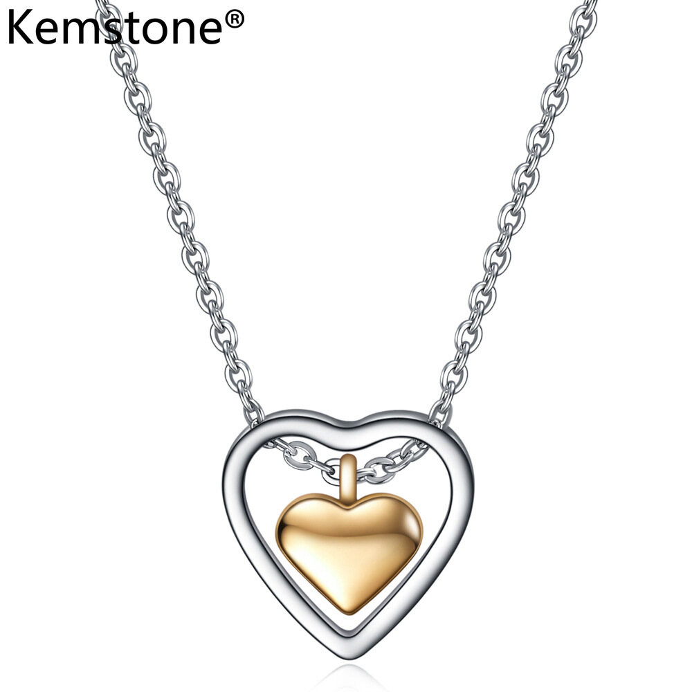 Kemstone Stainless Steel Gold/Rose Gold Double Heart Pendant Necklace for Girls Women
