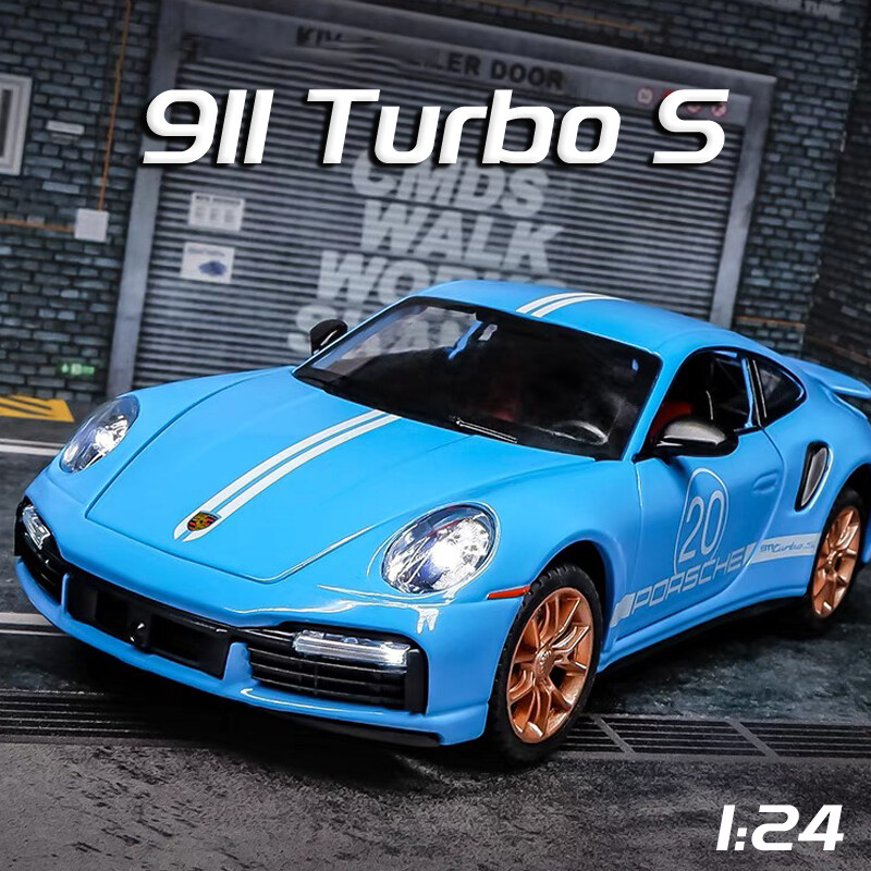 【RUM】1:24 Scale Porsche 911 Turbo S โมเดลรถอัลลอยด์น้ำหนักเบาและเสียงเอฟเฟกต์รถโมเดลของเล่นสำหรับเด็กผู้ชายของเล่นเด็กของขวัญวันเกิดรถของเล่นเด็กรถโมเดลรถของเล่นเด็กผู้ชายโมเดลของเล่นล้อร้อน