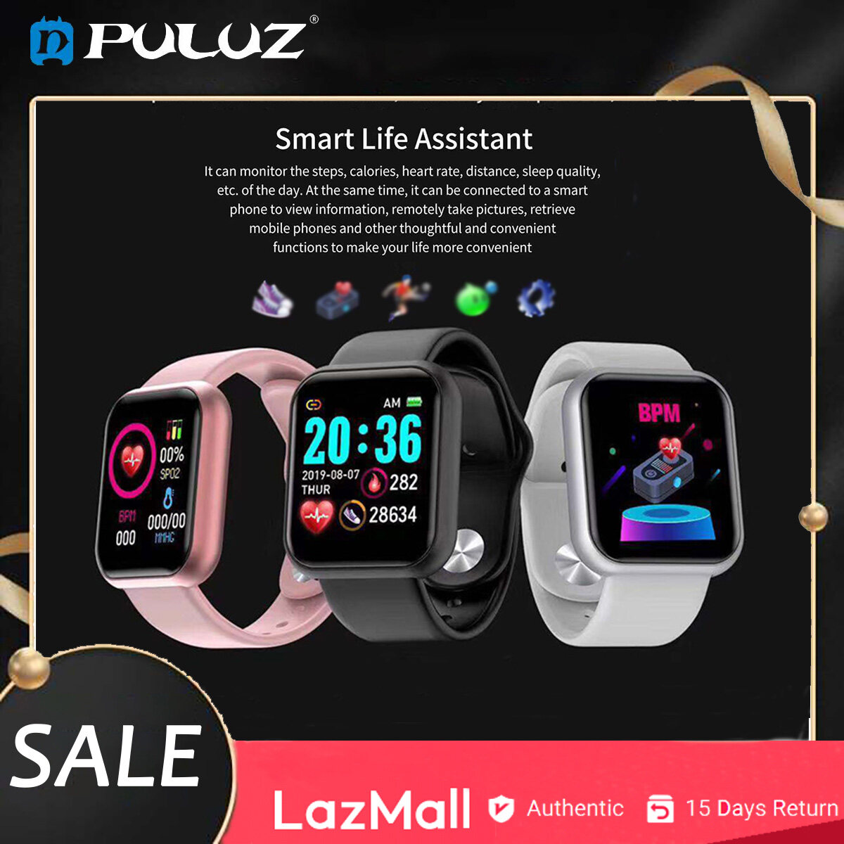 PULUZ đồng hồ thông minh Y68 đồng hồ kỹ thuật số hỗ trợ bluetooth 4.0 cho Android và iOS đồng hồ đeo tay đa chức năng thiết kế dây đeo silicone không thấm nước - INTL